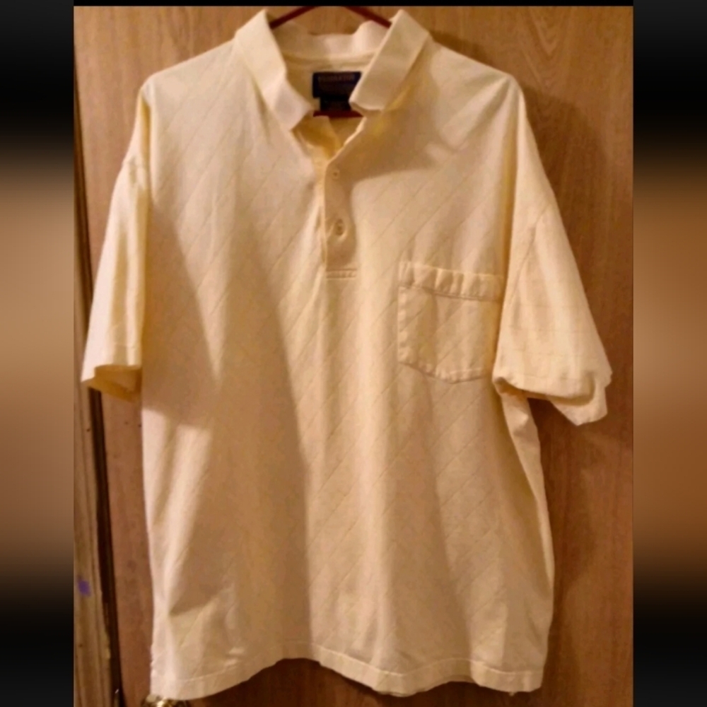 Pendleton Mens 2XL Light Yellow Cotton Quilted Polo Casual Shirt
